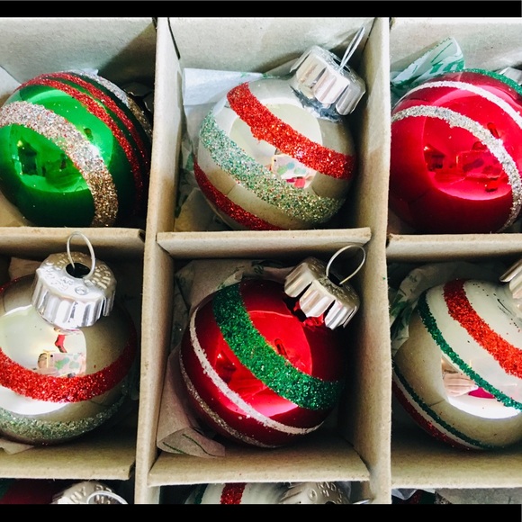 20 Radko Xmas Glass Ball Ornaments Glitter Stripes - Picture 3 of 9